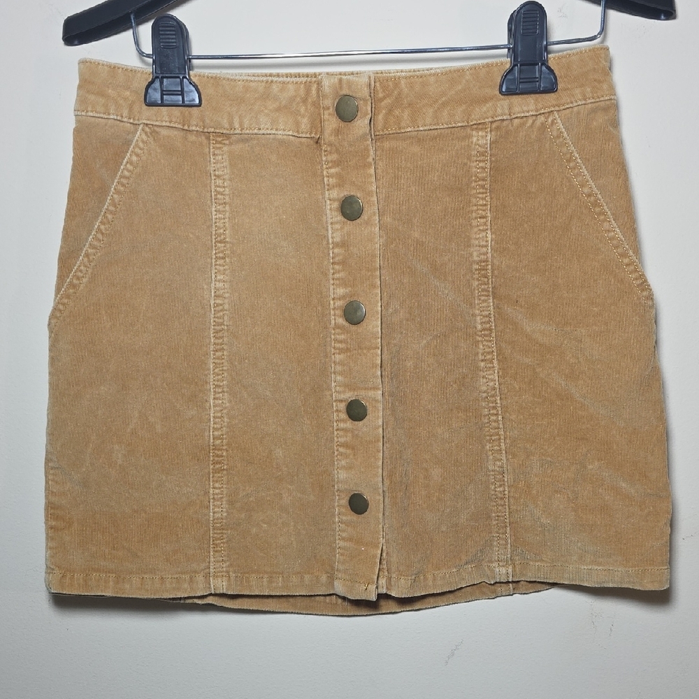 Altar'd State Tan Corduroy Button Front Mini Skirt | Size S - Picture 2 of 7